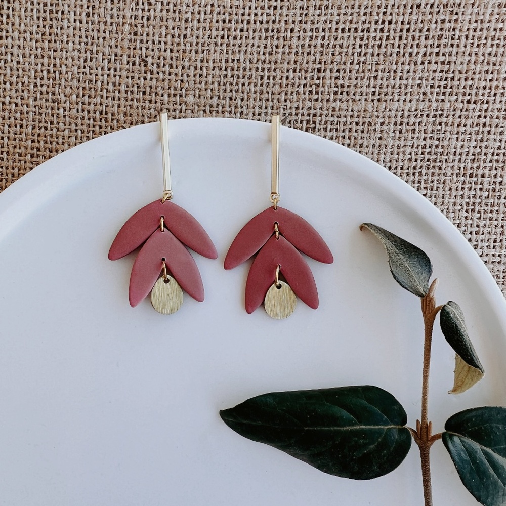 Rust Colored and Gold Clay Earrings